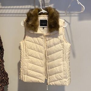 Talbots Cream Puffer Vest with Brown Faux Fur